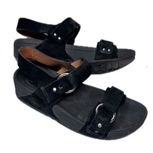 FitFlop Via Bar Sandals Women Black Sling back Leather Belt Ankle Strap US 7